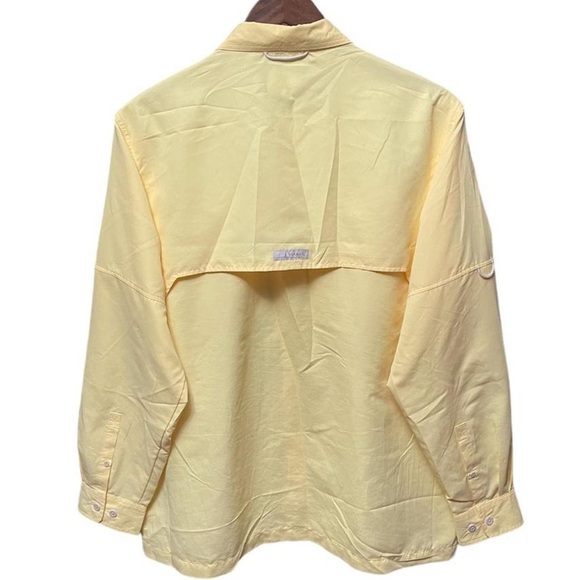 yellow lightweight long sleeve button up two pocket activewear collared shirt - Picture 6 of 8